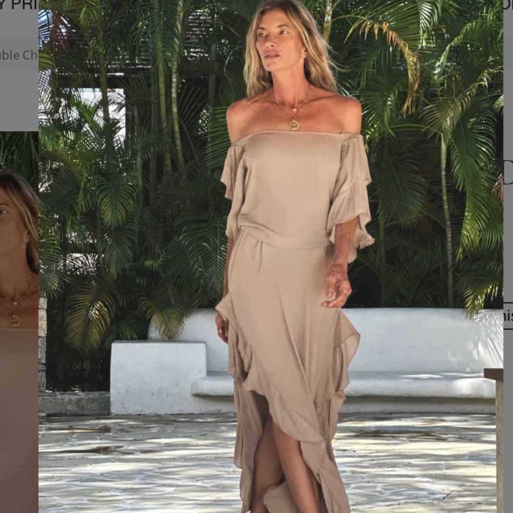 Ramona LaRue Lucy Ruffle Chiffon Dress Beige M/L